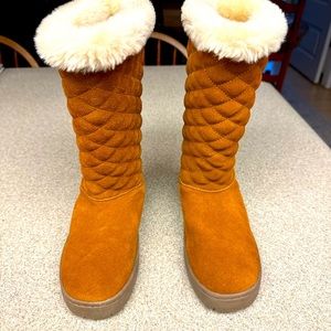 Style & Co Nicky Chestnut Suede Fur Quilted Tall Boots, Size 6 NWT